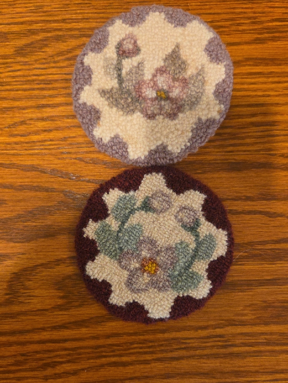 Handhooked Floral Coasters in Cream and Purple - Home Accents